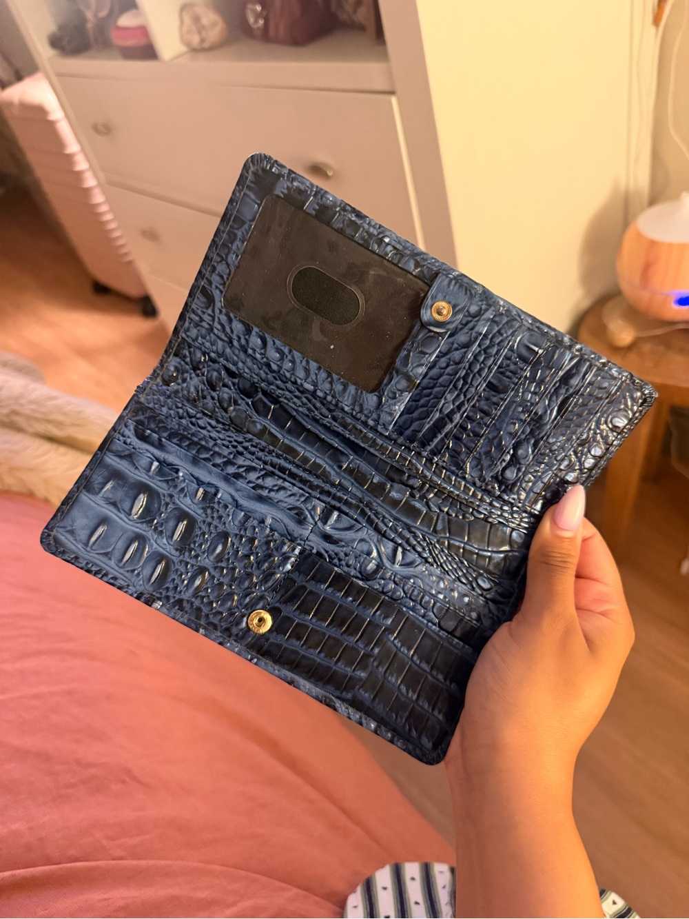 Brahmin Maritime Blue Croc-Embossed Leather Zip Wallet - Picture 3 of 4